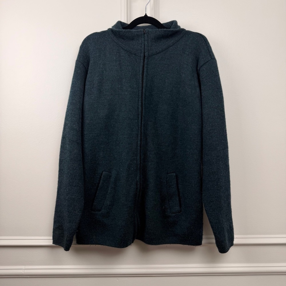 Andino Artesanias Ecuador Teal Full‎ Zip Wool Blend Cardigan Sweater Womens XL